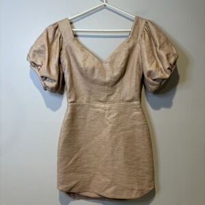 Manning Cartell Womens Mini Dress Structured‎ Puff Sleeve Peach Gold Sz 8 Bridal